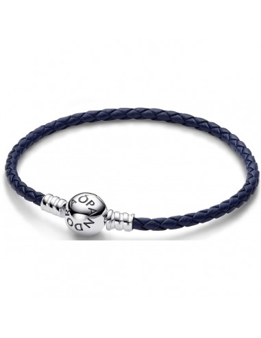 Bracelet Femme Pandora ROUND CLASP BLUE BRAIDED LEATHER BRACELET votre